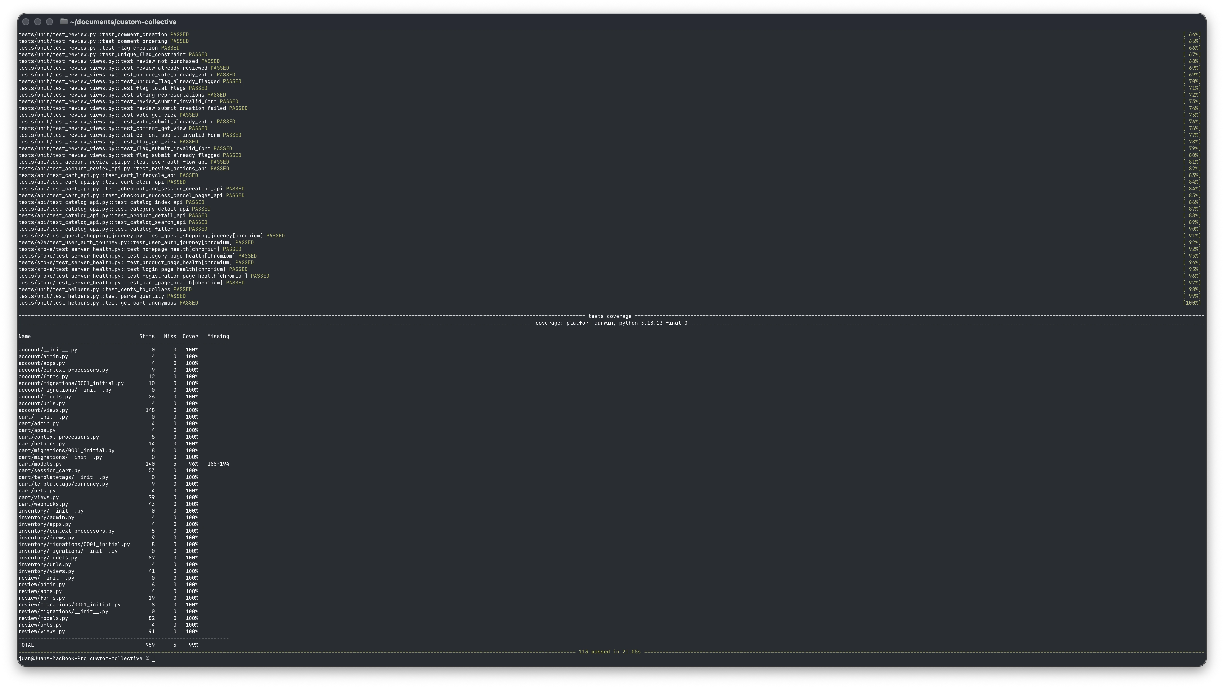 Pytest Test Suite Output Terminal