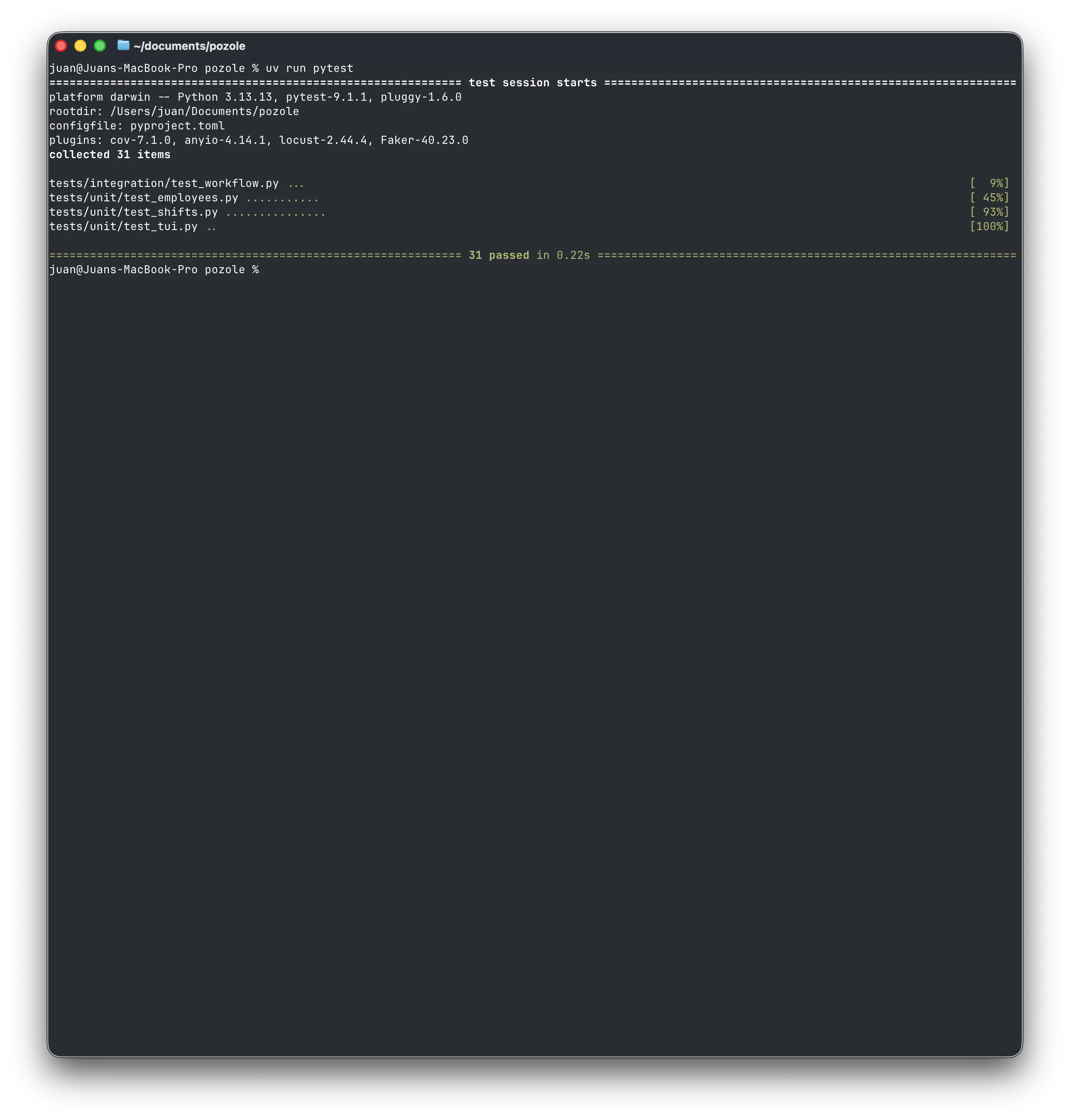 Pytest Test Suite Output Terminal